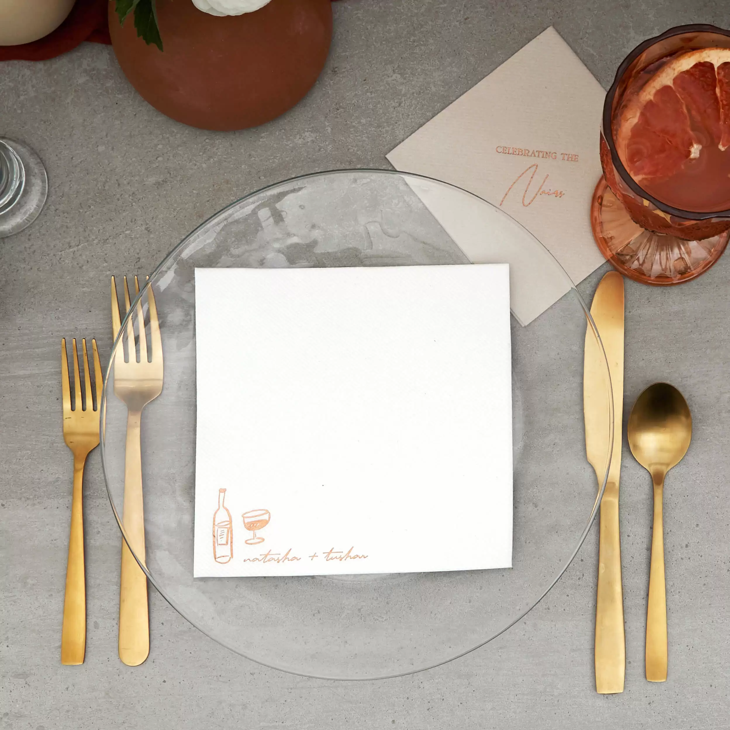 Boho Terracotta Line Art Wedding Napkin