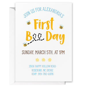 First Bee-Day Full Color Birthday Invitation